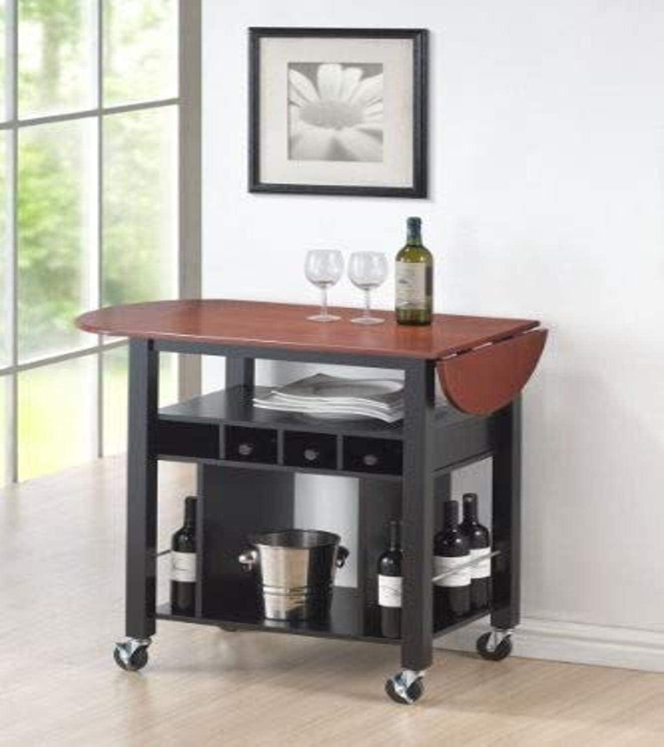 Roundhill Furniture Cherry Drop Leaf Wine Bar Cart