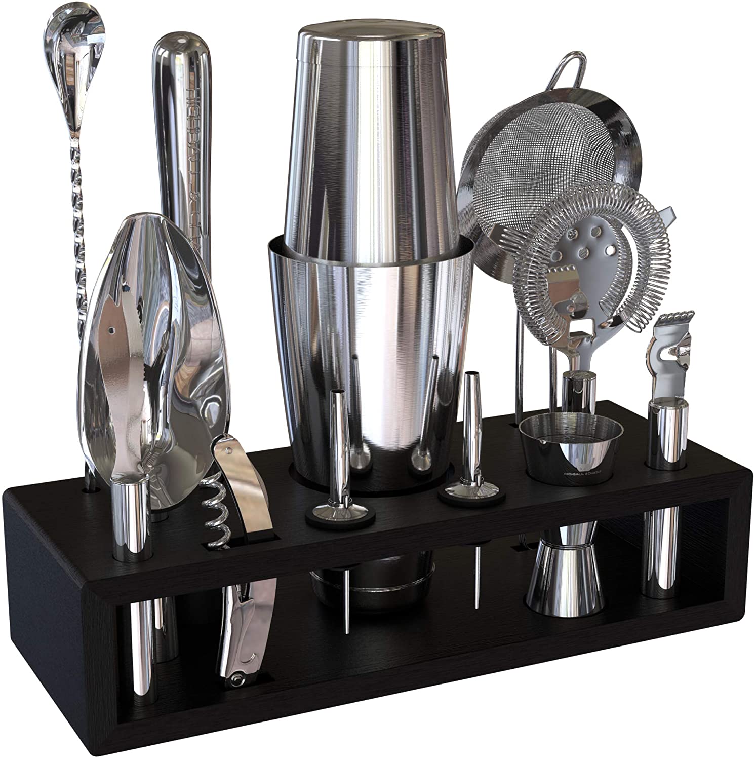 Highball & Chaser Bartending Kit With Espresso Bamboo Stand